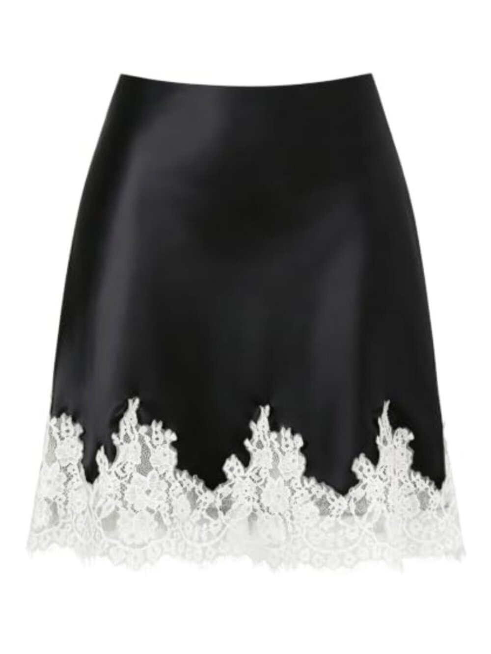 Satin Mini Skirt High Waisted Lace Trim A-Line Pull-On Party